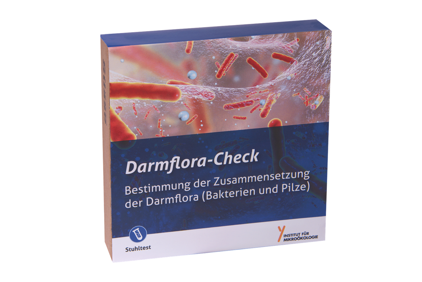 Der Darmflora-Check der Rosen Apotheke Manufaktur, in deutscher Sprache mit Bildern von Bakterien und Pilzen beschriftet, hilft Ihnen dabei, Ihr Bakterienprofil zu ermitteln und Darmdefizite zu identifizieren, um ein tieferes Verständnis Ihrer einzigartigen Darmmikrobiota zu erlangen.