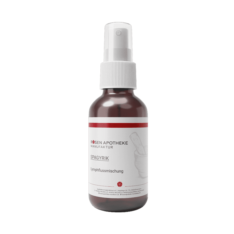 Ein Bild einer Flasche Rosen Apotheke Manufaktur Spagyrik Lymphflussmischung Anti-Aging-Spray.