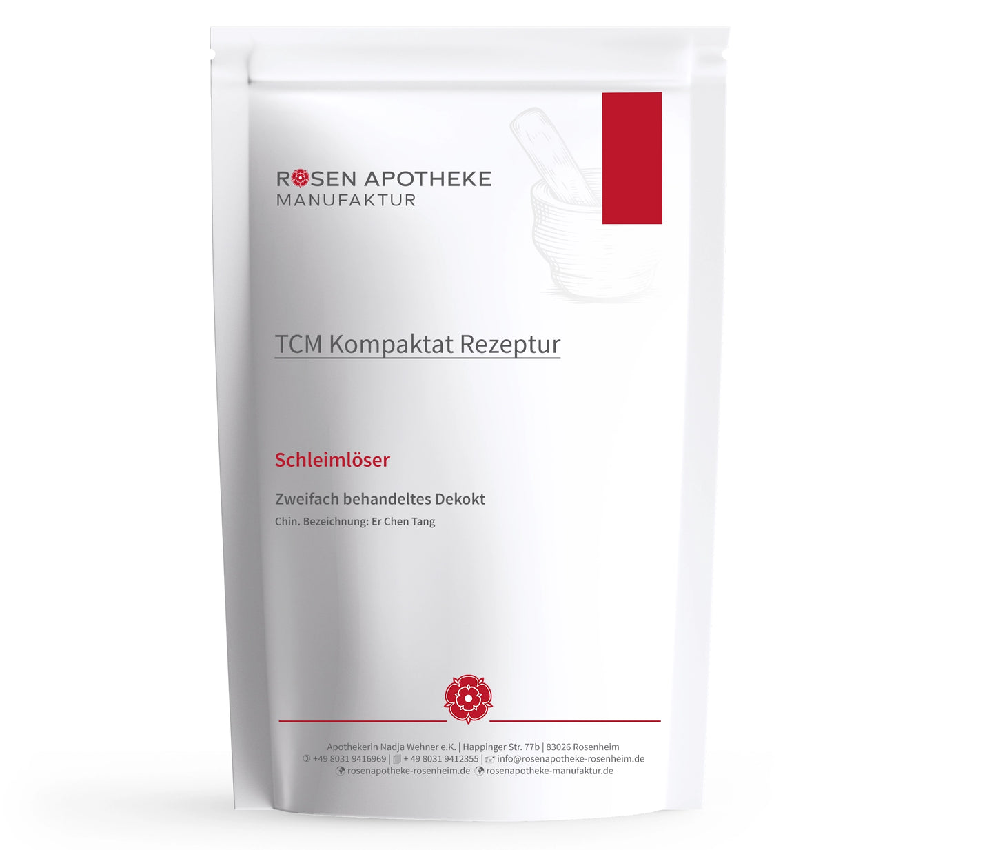 Eine Tüte Rosen Apotheke Manufaktur Schleimlöser mit weißem Hintergrund.